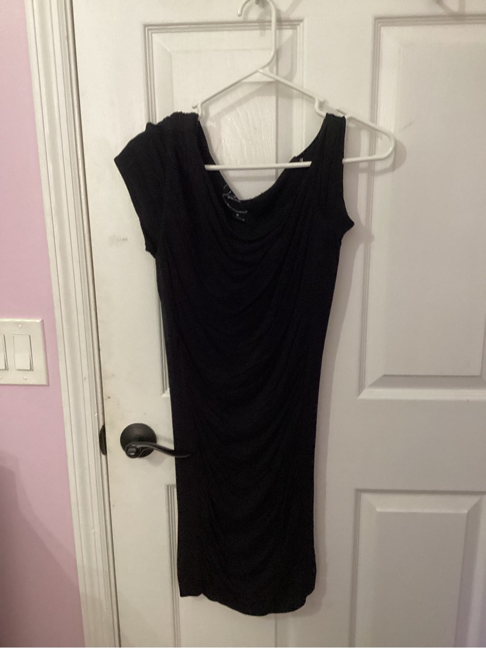 INC International Concepts Black Asymmetrical Draped Cap-Sleeve Dress